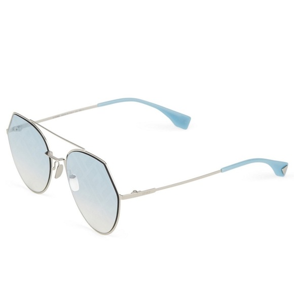 HOLD NEW FENDI FF0194/S WH1 7R LIGHT BLUE AVIATOR SILVER FANTASY LOGO LENS - Picture 13 of 14